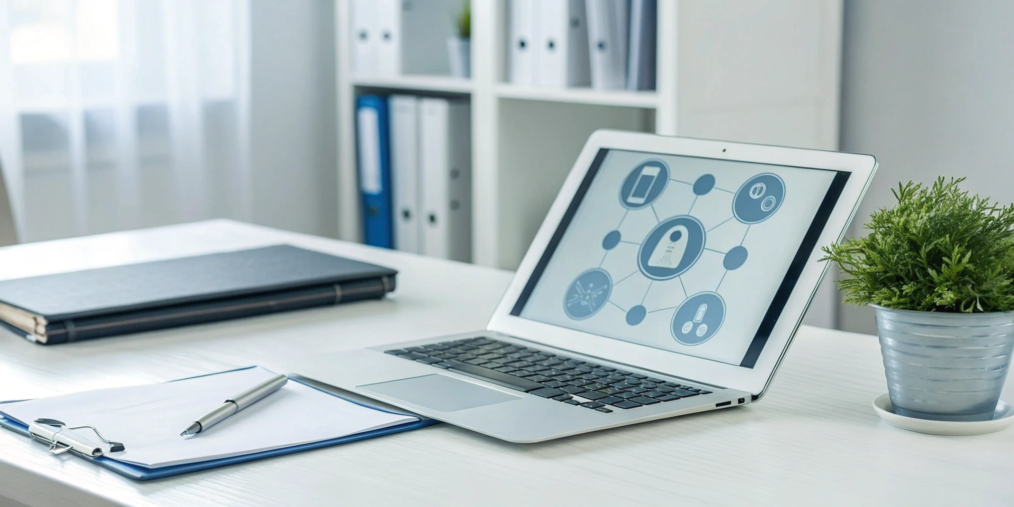 Laptop displaying a flowchart for AED rules and regulations compliance.