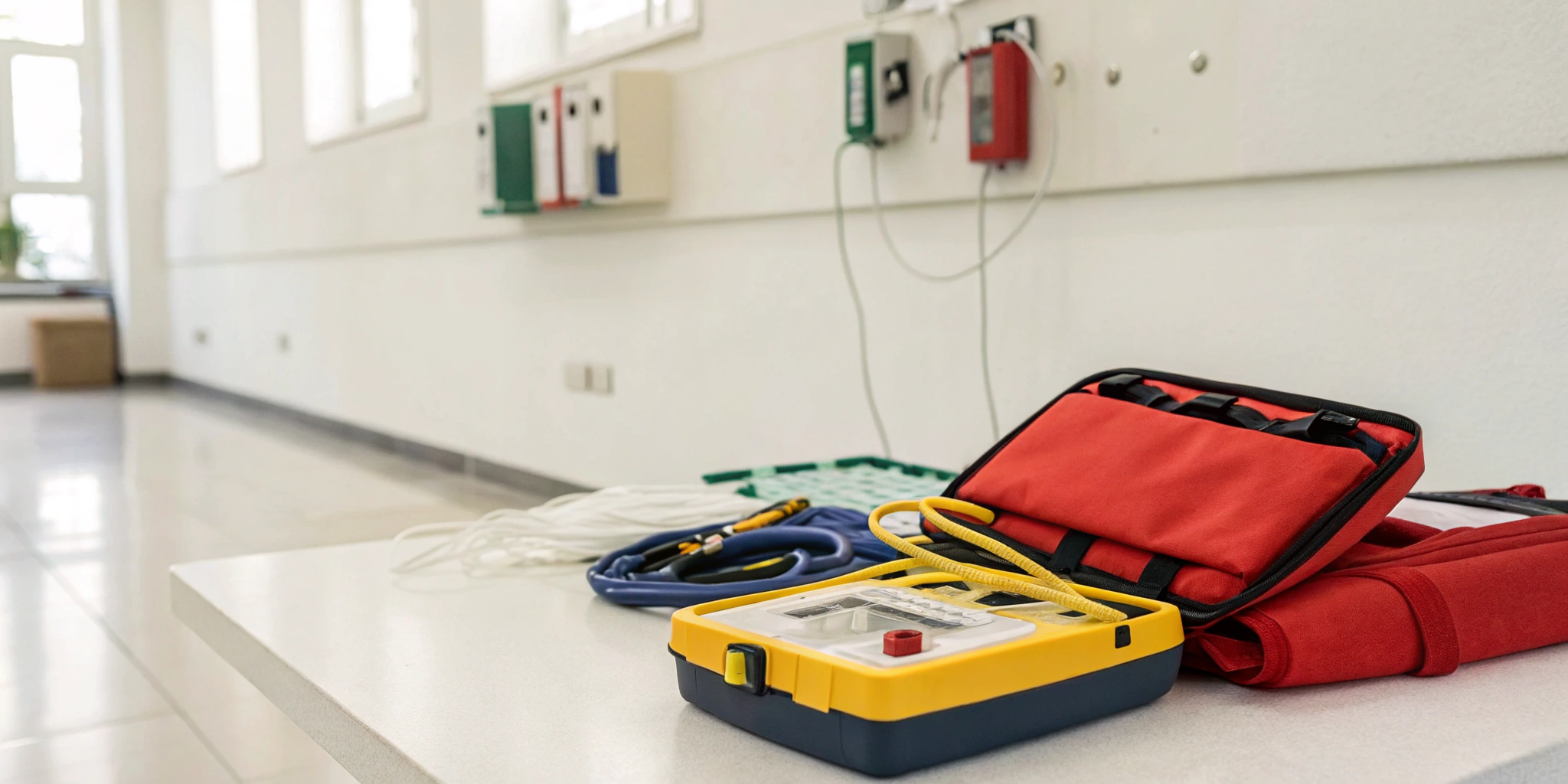 AED battery and pad replacement kit ready for installation.