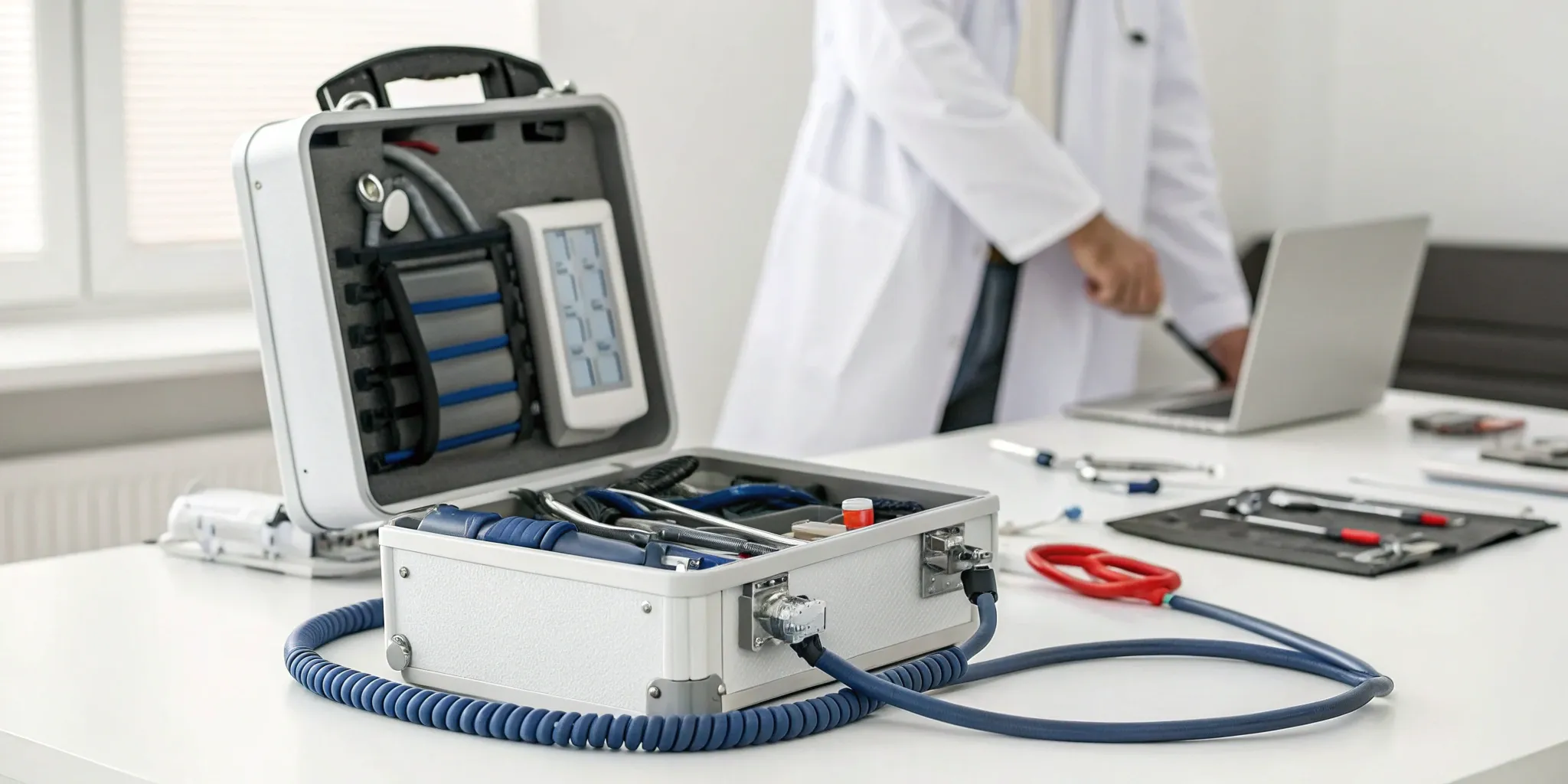 A Zoll AED with a monthly inspection checklist and supplies.