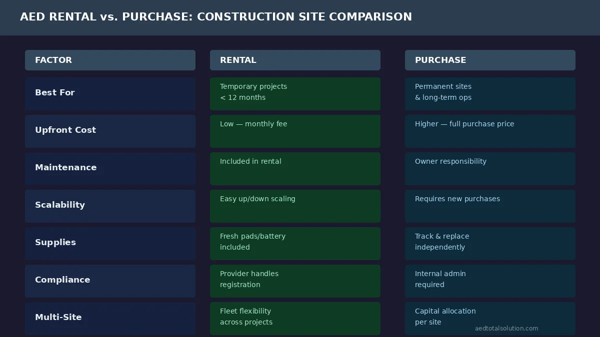 AED rental vs purchase options for construction sites and temporary job sites