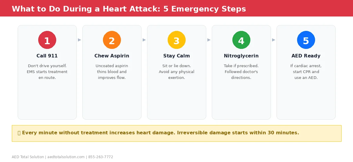 What to do during a heart attack โ 5 emergency response steps including calling 911 and using an AED