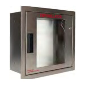 Cubix stainless steel fully recessed AED cabinet with alarm