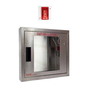 Cubix stainless steel semi recessed AED cabinet with alarm and strobe light