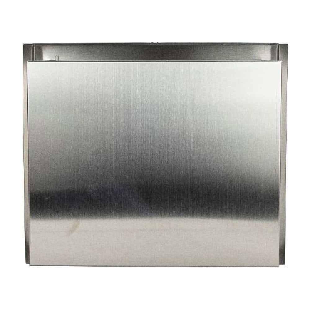 Cubix stainless steel semi recessed AED cabinet back view, small Cubix stainless steel semi recessed AED cabinet back view, small