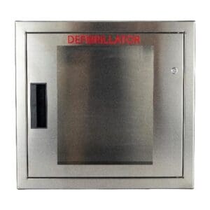 Cubix stainless steel semi recessed AED cabinet, non-alarmed, large