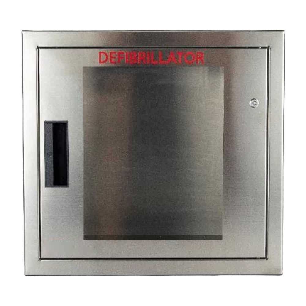 Cubix stainless steel semi recessed AED cabinet, non-alarmed, large
