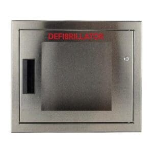 Cubix stainless steel semi recessed AED cabinet, non-alarmed, small
